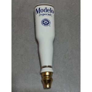 Modelo Especial Beer Tap Handle Knob Breweriana White & Blue Ceramic 11" Inches